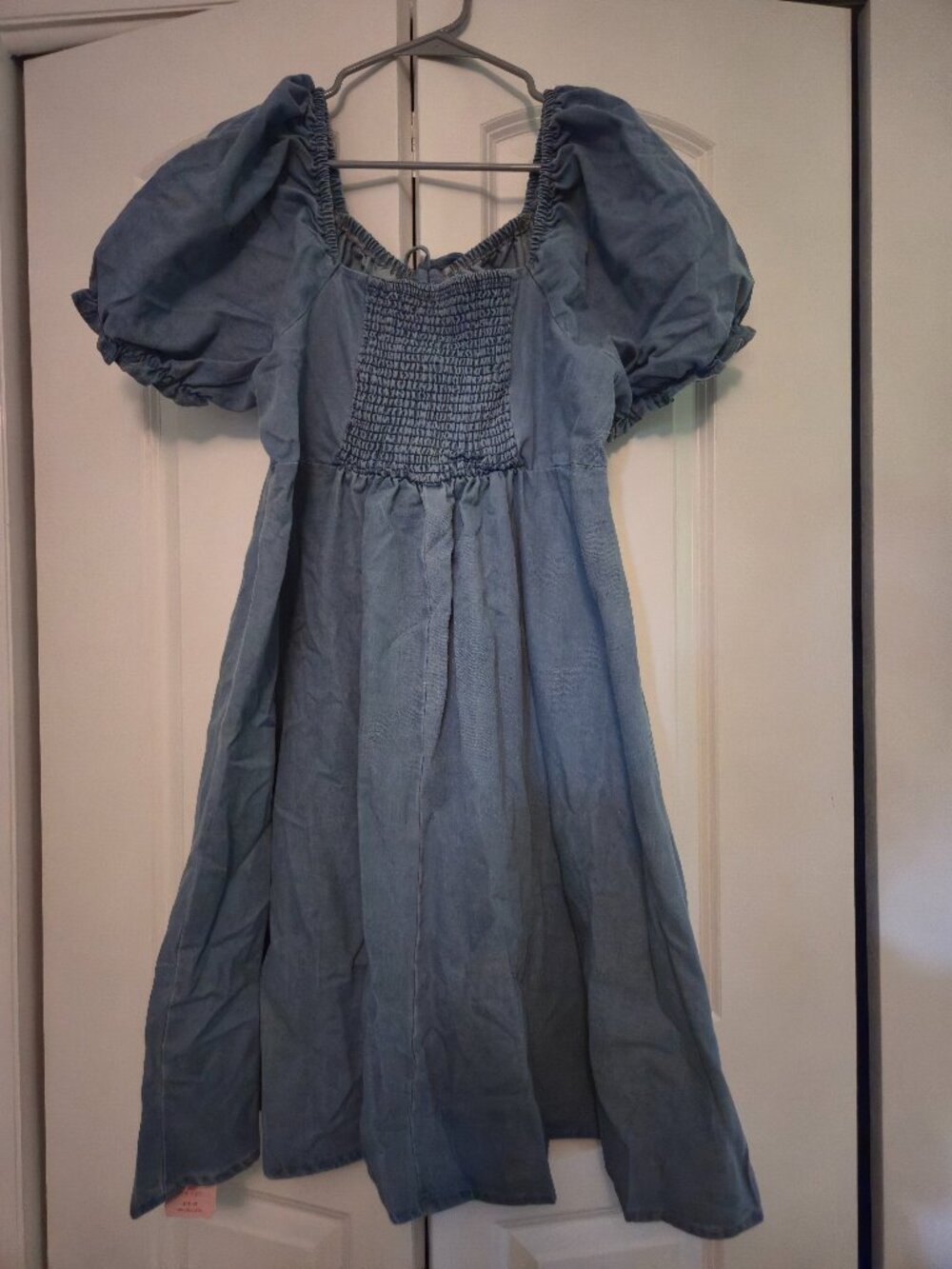 SHEIN MOD Puff Sleeve Denim-Look Dress